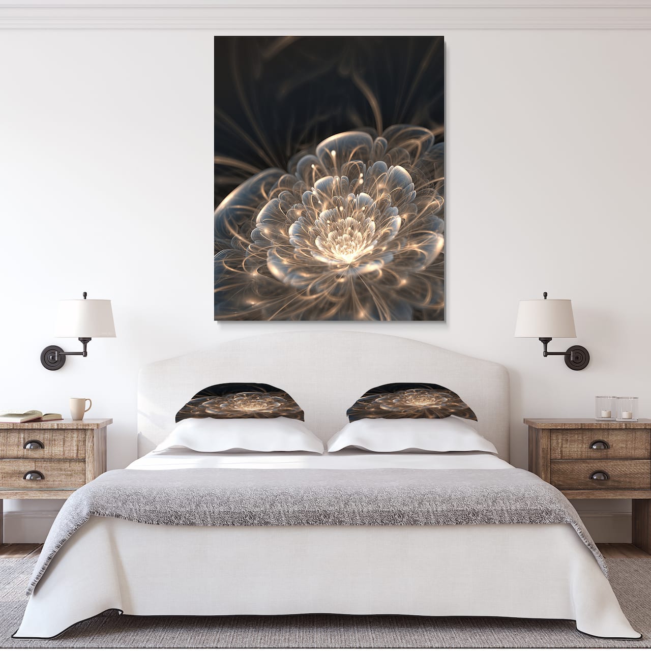 Designart - Fractal Flower with Golden Rays - Floral Art Canvas Print